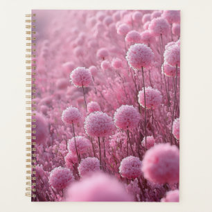Verträumtes Rosa Pom-Pom-Blumenfeld in Pastell Planer