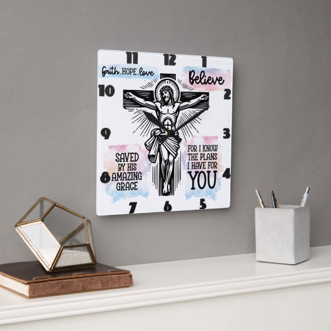 Vertretung Jesu am Kreuz Quadratische Wanduhr (Büro)