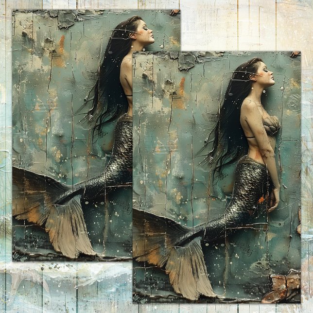 VERTRIEBENES MERMAID DECOUPAGE TISSUPAPIER SEIDENPAPIER (DISTRESSED MERMAID DECOUPAGE TISSUE PAPER)