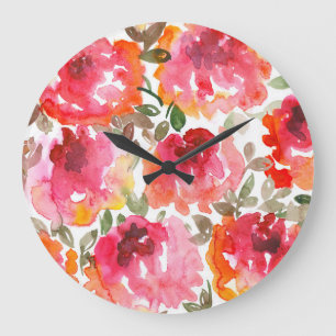 Verwahrloste rote Rosen, nahtloses Muster. Große Wanduhr