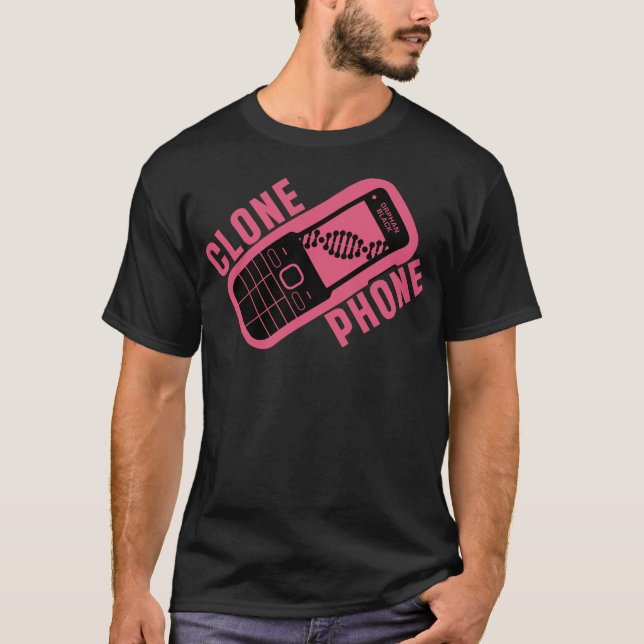 Verwaistes schwarzes Klon-Telefon T-Shirt (Vorderseite)