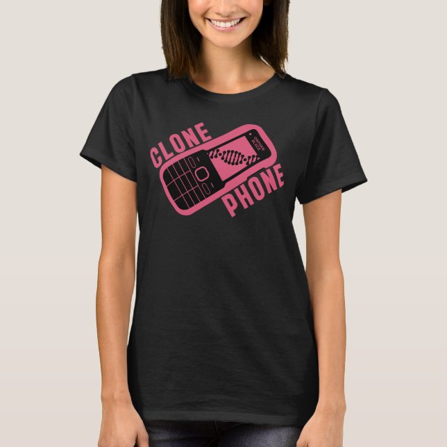 Verwaistes schwarzes Klon-Telefon T-Shirt (Vorderseite)
