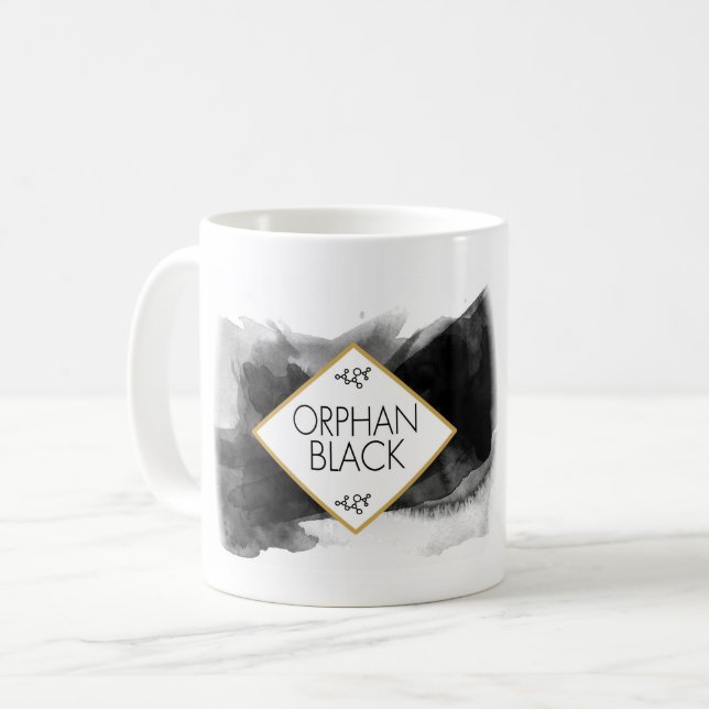 Verwaistes schwarzes schwarzes Aquarell Kaffeetasse (Vorderseite Links)