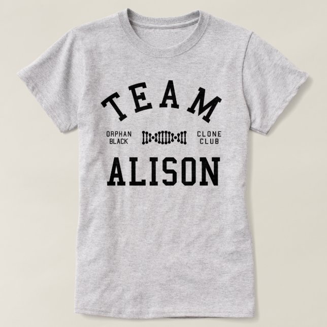Verwaistes schwarzes Team Alison T-Shirt (Design vorne)