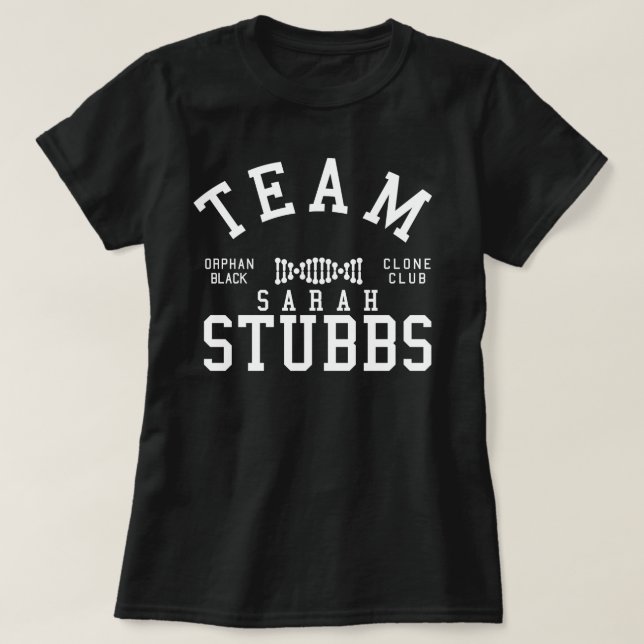 Verwaistes schwarzes Team Sarah Stubbs T-Shirt (Design vorne)
