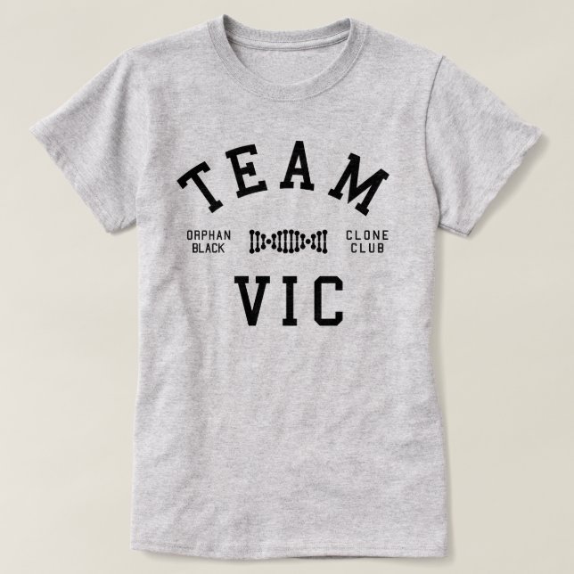 Verwaistes schwarzes Team Vic T-Shirt (Design vorne)