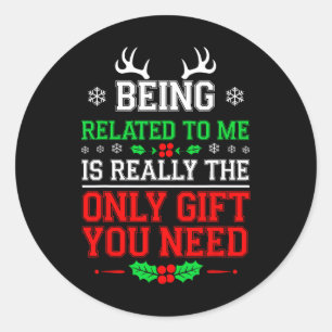 Verwandt mit mir Funny Christmas Familie Xmas Pa Runder Aufkleber