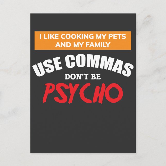 Verwenden Sie Commas Funny Grammar English Teacher Postkarte (Vorderseite)