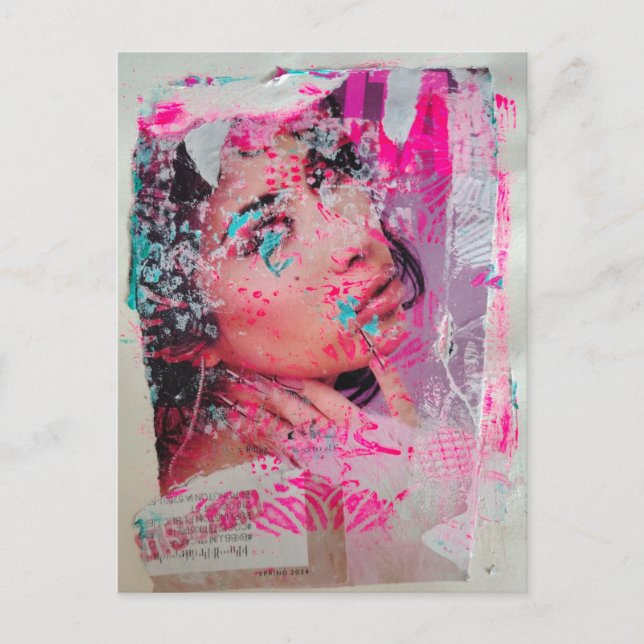 Verwerfen Sie Frau Mixed Media Collage Postkarte (Vorderseite)