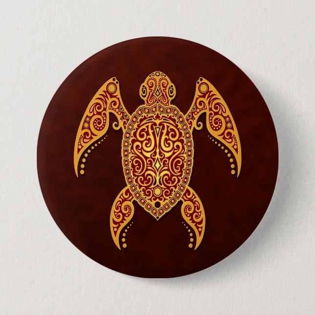 Verwickelte goldene Meer-Schildkröte Button (Vorderseite)
