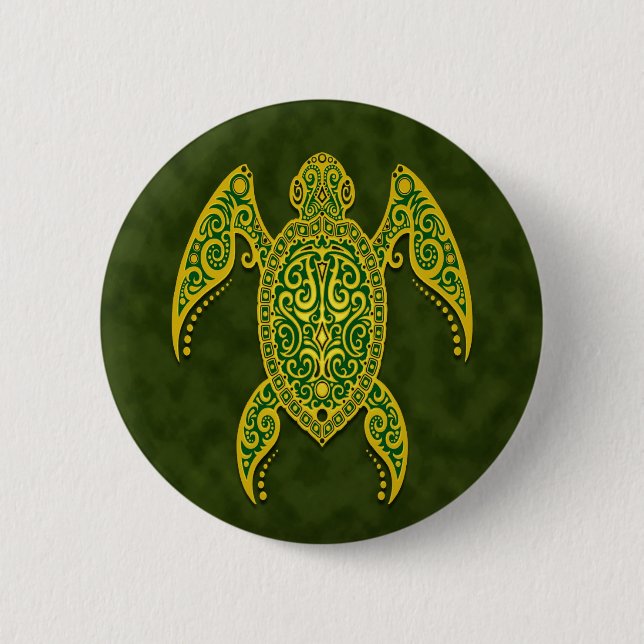 Verwickelte grüne Meeresschildkröte Button (Vorderseite)