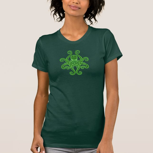Verwickelte Krake, volles Grün T-Shirt (Vorderseite)