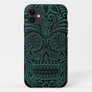 Verwickelter aquamariner blauer Zuckerschädel auf Case-Mate iPhone Hülle