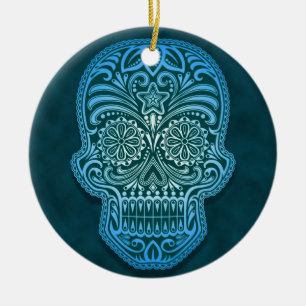 Verwickelter blauer Zuckerschädel Keramikornament