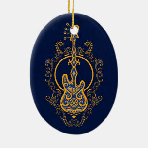 Verwickelter goldener blauer Bass-Gitarren-Entwurf Keramikornament