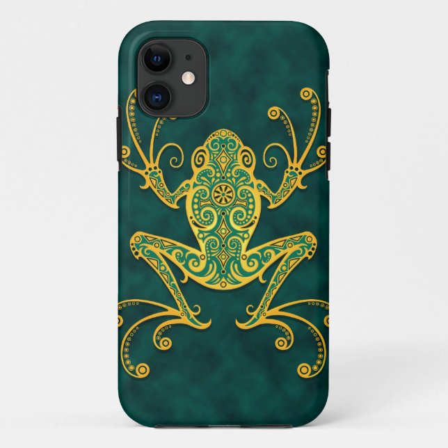 Verwickelter goldener blauer Baum-Frosch Case-Mate iPhone Hülle (Rückseite)