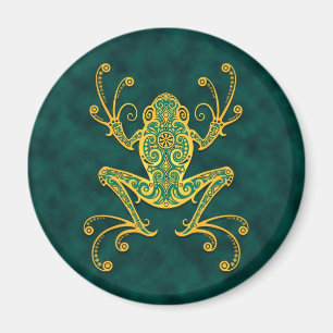 Verwickelter goldener blauer Baum-Frosch Magnet