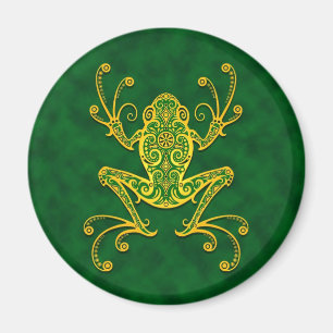 Verwickelter goldener grüner Baum-Frosch Magnet