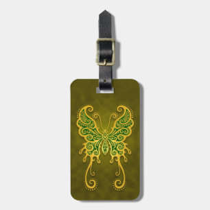Verwickelter goldener grüner Schmetterling Gepäckanhänger