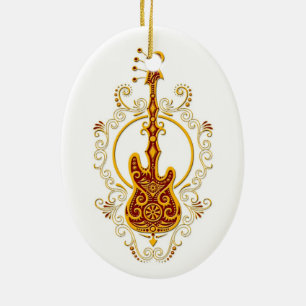 Verwickelter goldener roter Bass-Gitarren-Entwurf Keramikornament