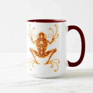 Verwickelter goldener roter Baum-Frosch Tasse