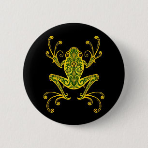 Verwickelter grüner und schwarzer Baum-Frosch Button