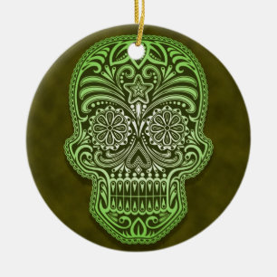 Verwickelter grüner Zuckerschädel Keramikornament