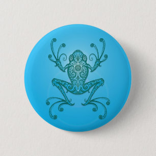 Verwickelter hellblauer Baum-Frosch Button