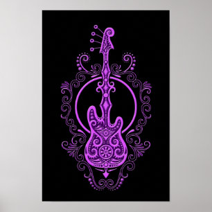 Verwickelter lila Bass-Gitarren-Entwurf auf Poster