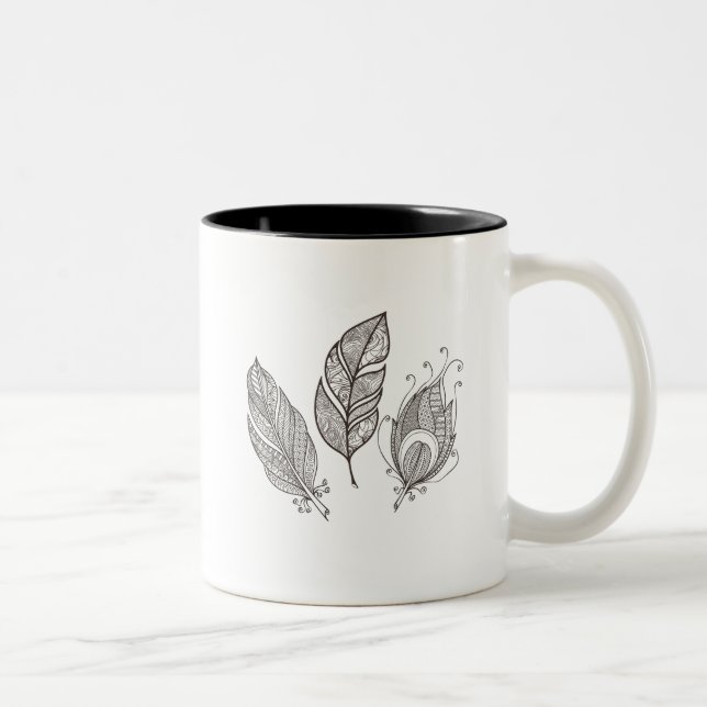 Verwickeltes Feder-Gekritzel Zweifarbige Tasse (Rechts)