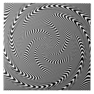 verwirrende hypnotische Swirllinien Schwarz-weiß Fliese