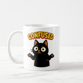 Verwirrte Schwarze Katze Kaffeetasse