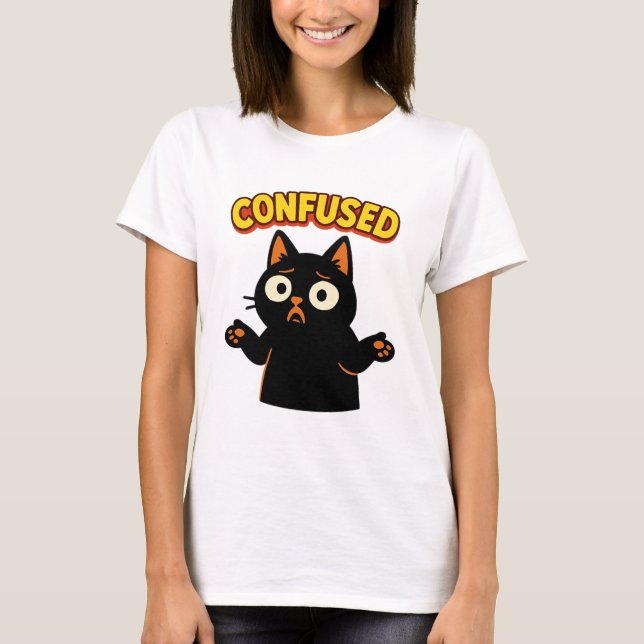 Verwirrte Schwarze Katze T-Shirt (Vorderseite)