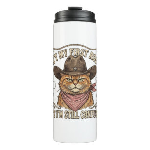 Verwirrter Cowboy-Katzen-Rodeo Thermosbecher