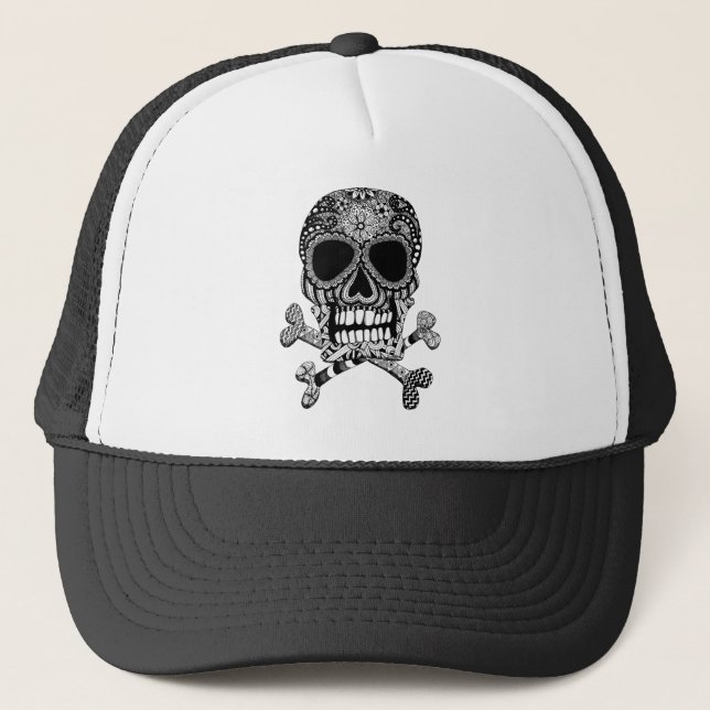 Verwirrter Totenkopf mit gekreuzter Truckerkappe (Vorderseite)