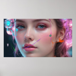 Verwischtes Mädchenporträt  Farbiger Bokeh Poster