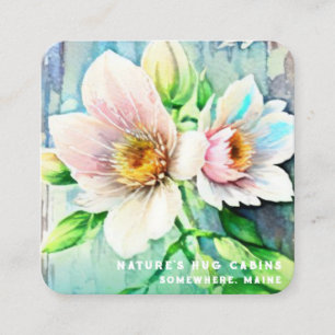 *~* Verwitertes Holz QR AP49 Blumen Pastell Quadratische Visitenkarte