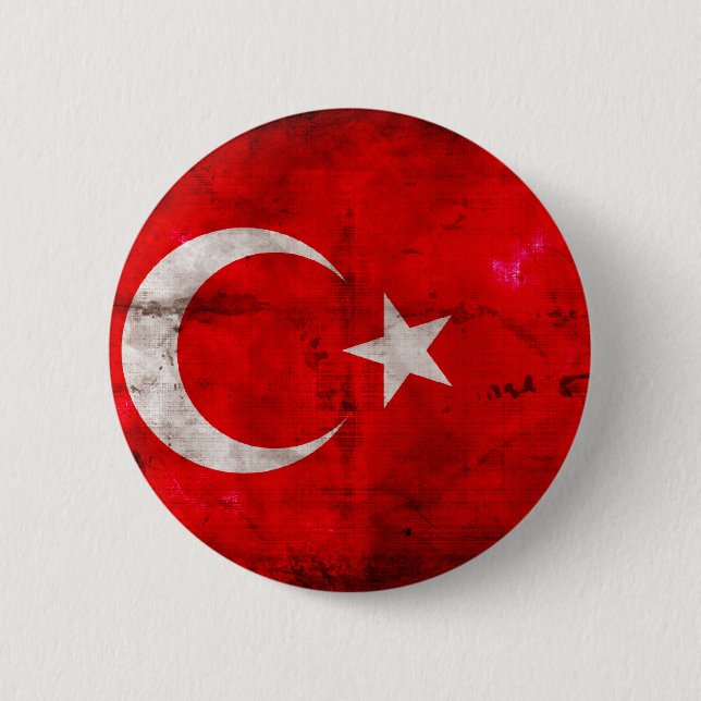Verwitterte die Türkei-Flagge Button (Vorderseite)