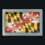 Verwitterte hölzerne rechteckige gürtelschnalle<br><div class="desc">Verwitterte hölzerne Maryland-Flaggenrechteck-Gürtelschnalle</div>