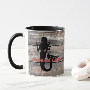 verwitterte HOLZPLÄNE mit Meerjungfrau   Tasse