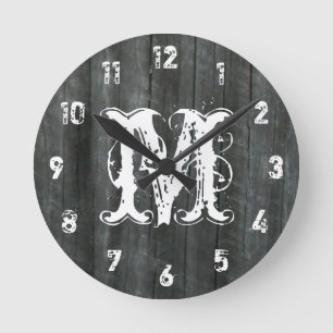 Verwitterte Scheunen-Holz-inspirierte Runde Wanduhr