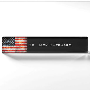 Verwitterte Vintage amerikanische Flagge Namensplakette