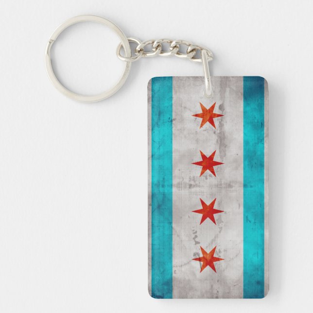 Verwitterte Vintage Chicago-Staats-Flagge Schlüsselanhänger (Vorderseite)