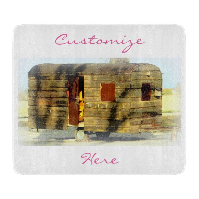 Verwitterter Sinti und Romawohnwagen Thunder_Cove Schneidebrett (Vorderseite)