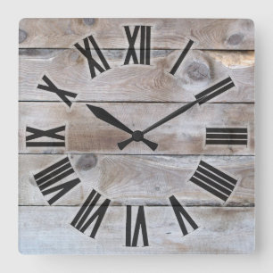 Verwittertes Holz Quadratische Wanduhr