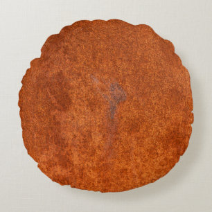 Verwittertes Rostmetall: orange-rote Textur. Rundes Kissen