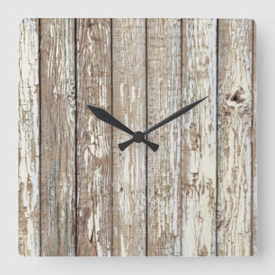Verwittertes Scheunen-Holz Quadratische Wanduhr