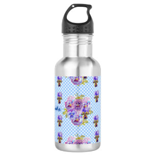 Verwöhnte Stiefmütterchen Blumen Blau Gingham Blum Edelstahlflasche