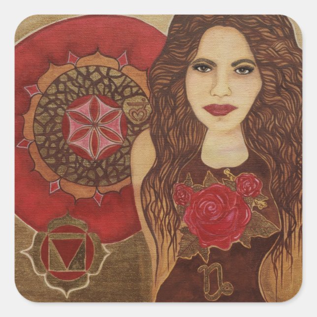Verwurzelt in Kraft: Root Chakra Göttinnen Aufkleb Quadratischer Aufkleber (Vorderseite)