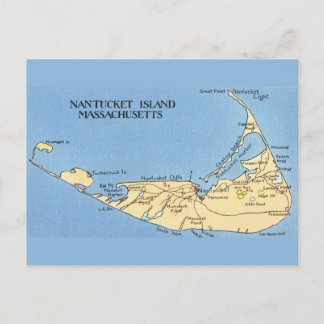 Very Blue Nantucket Island Map Postcard Postkarte